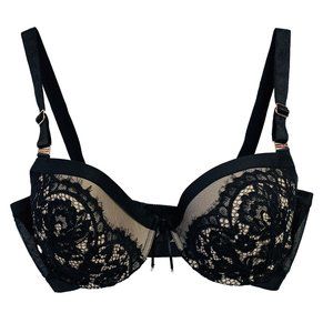 Smart and Sexy Womens Push Up Bra Size 38D Black Lace Nude Padded Underwire Bow